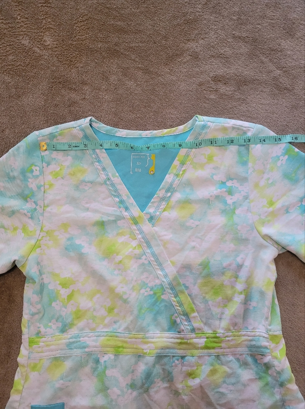 Easy Fit XS Scrub Top Short Sleeve Pockets Medical Nurse Uniform blue spring - Picture 8 of 11